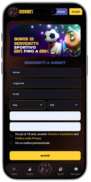 Accedi o registrati nell'app