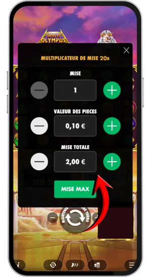 Écran de sélection de la mise