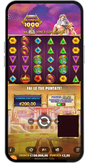 Interfaccia di selezione della puntata con acquisto bonus