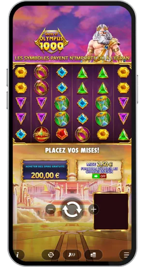 Interface de sélection des paris avec achat de bonus