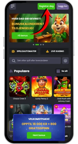 Registreringsformulär på casino