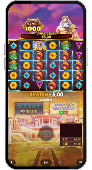 Tumble-Gewinnsequenz mit aktiven Symbol-Clustern