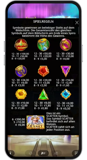 Übersicht zu Spielregeln und Symbol-Auszahlungen